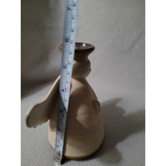 Pottery Angel Candle Holder Clay Signed Winged - Picture 7 of 9